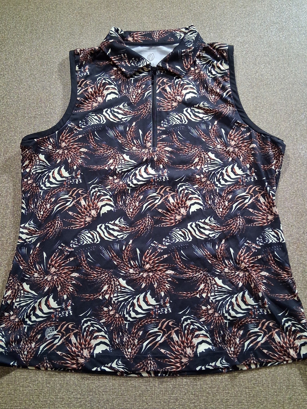 GG Blue Sleeveless Golf Polo Black Brown Cream Print M